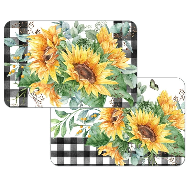 Wamika Easter Rabbit Flowers Round Placemat Set of 4 Table Mat Spring Sunflowers Table Mats Placemats 15.4 in for Dining Home Kitchen Decor Indoor 